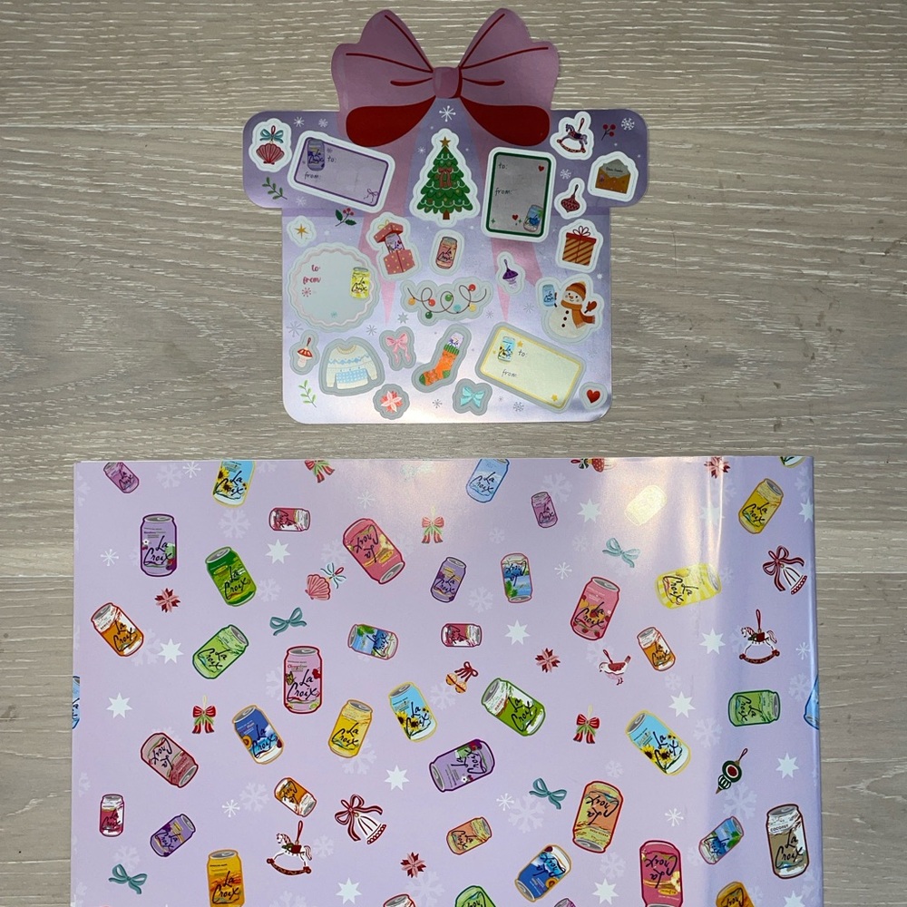 Festive LaCroix Holiday Christmas Gift Tags Sticker Sheet and Wrapping Paper Set